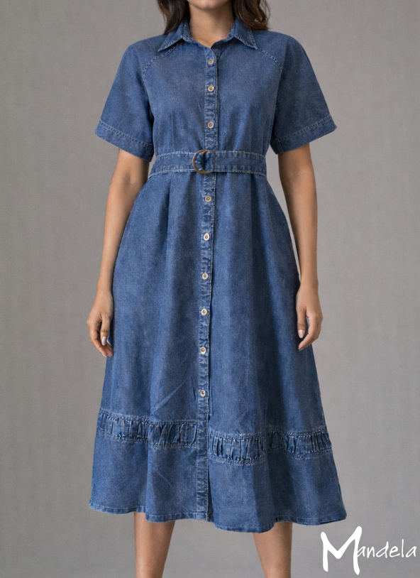 Collared Denim Midi Dress