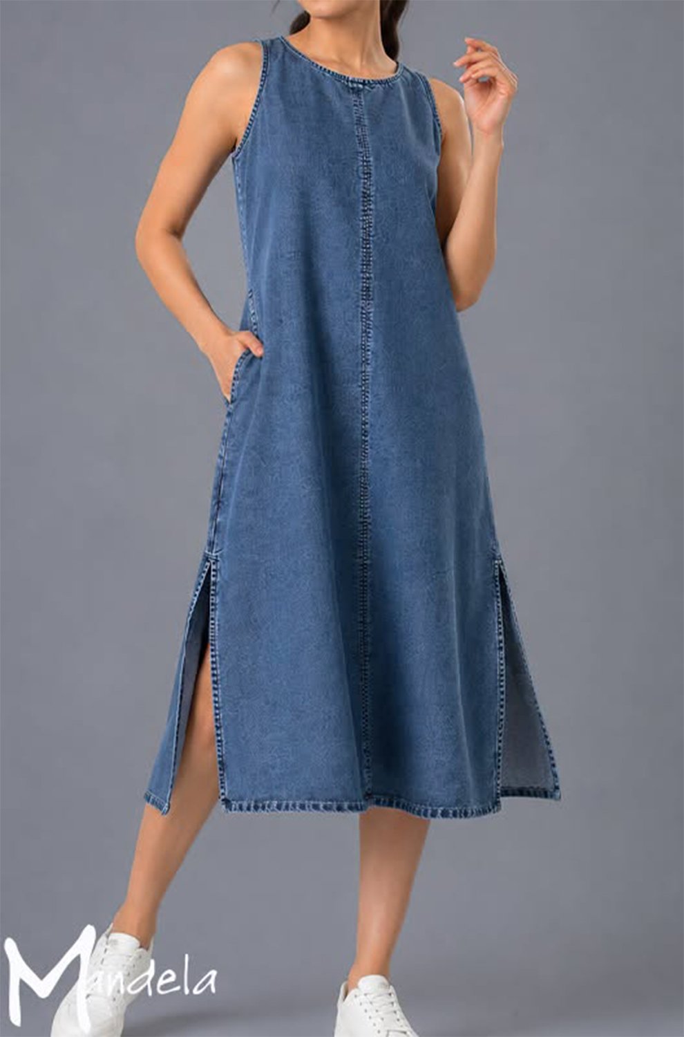 Side Open Acid Wash Denim Dress