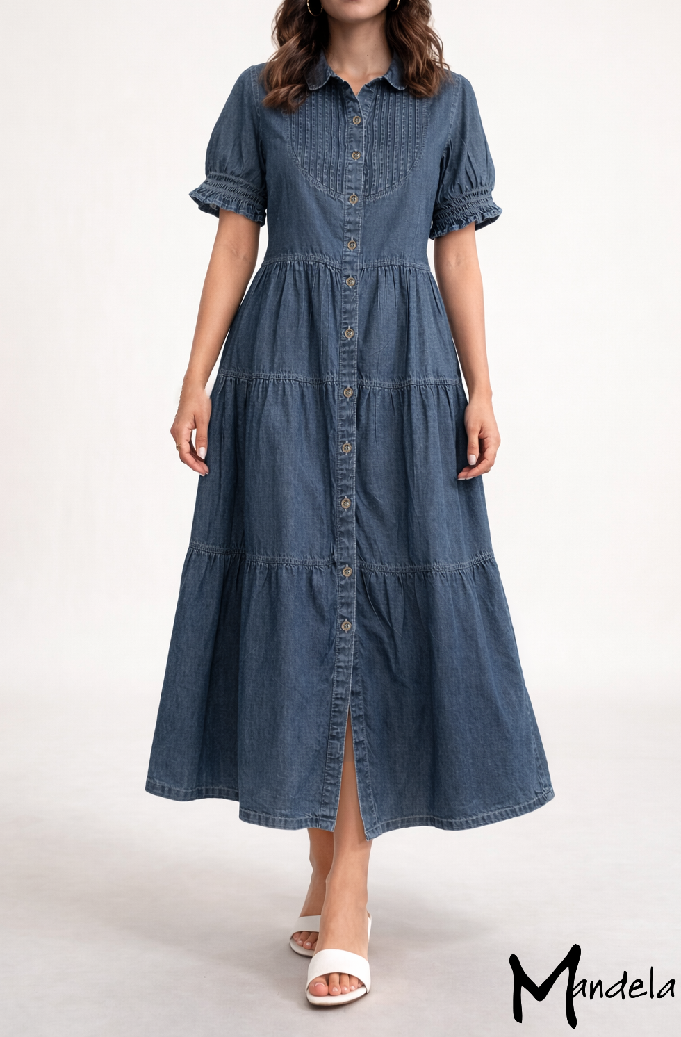 Short Sleeve Denim Maxi Dress